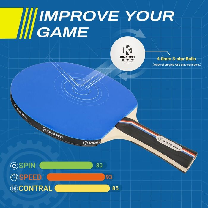 Набір для пінг-понгу: 4 ракетки преміум-класу, 8 м'ячів 3-зірки, чохол. Підходить для гри в приміщенні та на вулиці, блакитний колір