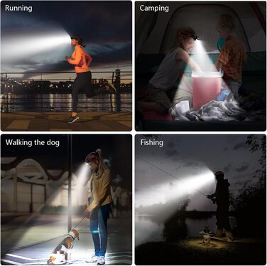 Ліхтар на голову Gritin LED, 2 шт. Супер яскравий ліхтар на лоб з 3 режимами, водонепроникний IPX5, легкий, для бігу, кемпінгу, риболовлі, чорний