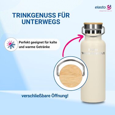 Персоналізована пляшка для води 500 мл з нержавіючої сталі, подвійні стінки, ізоляція, не протікає, з ручкою, колір: фіолетовий (бежева з текстом за бажанням)