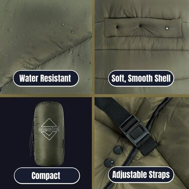 Спальний мішок OneWind для кемпінгу та гамака, 3 сезони, теплий плед, пончо, захист від холоду, ізоляція, для відпочинку на природі, піших прогулянок, зелений. Діапазон температур: 2°C~10°C (Deluxe). Розміри: 230x160 см та 200x137 см