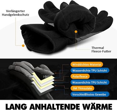 Зимові рукавички HIKENTURE: водонепроникні, для їзди на велосипеді, катання на лижах, чоловічі/жіночі, термо, чорно-сірий, розмір L