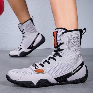 Боксерські черевики для чоловіків та жінок, професійні боксерські черевики для тренувань та змагань, дихаючі, сірого кольору, 43 EU