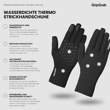 Велосипедні рукавички GripGrab: водонепроникні терморукавички для їзди на велосипеді, чорні, XS-S