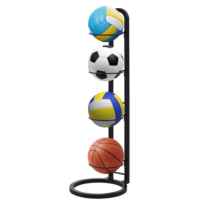 Вертикальна полиця-органайзер для спортивних м'ячів Balllaufbewahrungsregal, 4-рівневий стійкий стелаж із вугільної сталі для футбольного, волейбольного та баскетбольного м'ячів