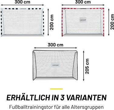 Футбольні ворота Dunlop 300x200x90 см, металеві, для тренувань, для всіх вікових груп, легке складання, чорні/білі