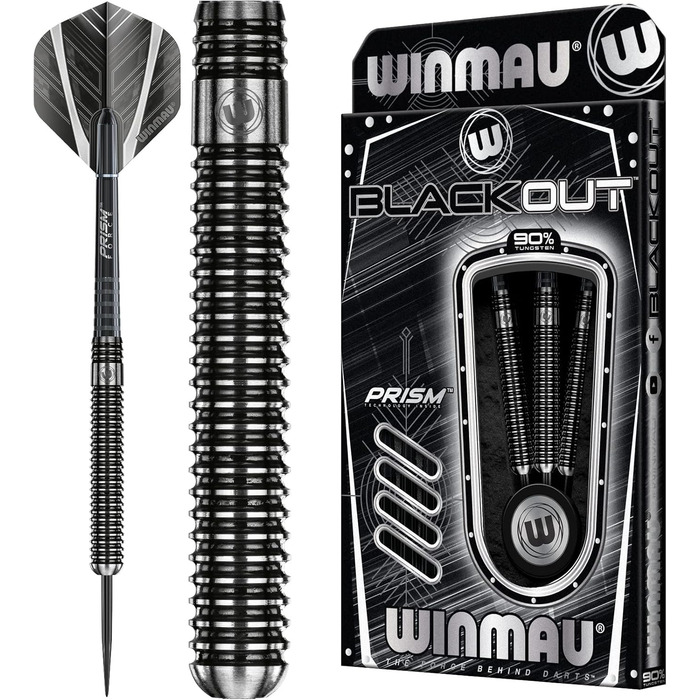 Професійні дротики WINMAU Blackout з вольфраму зі сталевим вістрям, з крилами та хвостовиками для дартсу