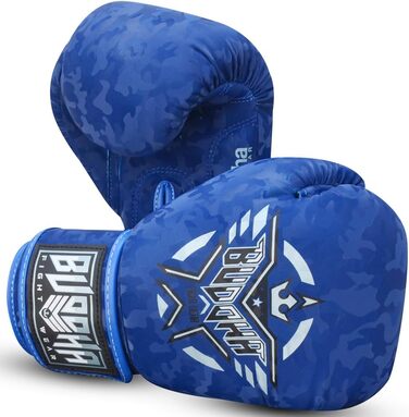 Боксерські рукавички BUDDHA FIGHT WEAR 14 oz для Муай Тай та кікбоксингу, армійський синій, штучна шкіра, антизапах, посилені шви