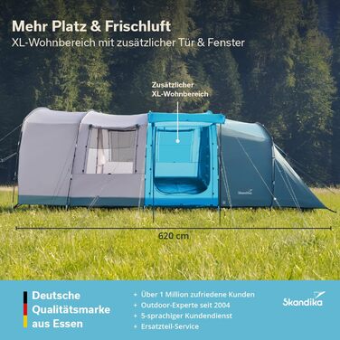 Намет Skandika Hafslo Sleeper Protect для кемпінгу 4/5/6 осіб, водонепроникний, з інтегрованим дном (5000 мм), з тамбуром, чорна спальня - сімейний намет XL