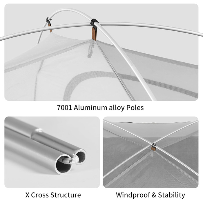 Намет Naturehike Cloud Creek 2-3 особи, Ultraleicht, 7001 Алюміній, Захист від сонця та Водонепроникність, для туризму та кемпінгу (Коричневий/3 особи)