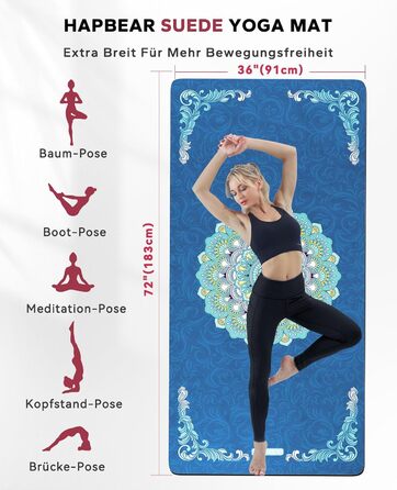 Йога мат HAPBEAR XXL: широка, спортивна, фітнес-мат з антиковзаючим покриттям 198x137 см / 183x116 см / 6 мм, надзвичайно міцна, для пілатесу, тренажерного залу, дому, тренувань, зелена