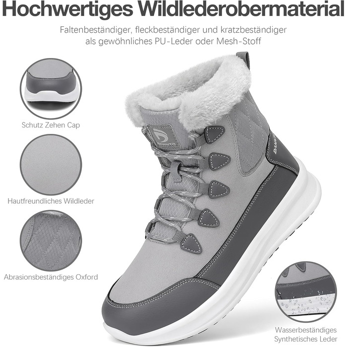 Чоботи зимові жіночі DANNTO, теплі, з підкладкою, непромокаючі, антиковзаючі, сірі (41 EU)