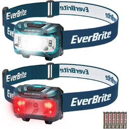 LED налобний ліхтар EverBrite 2 шт. з червоним та зеленим світлом, 5 режимів, для кемпінгу та відпочинку на природі, подарунок на Новий рік [з 6 AAA батарейками] (Синій)