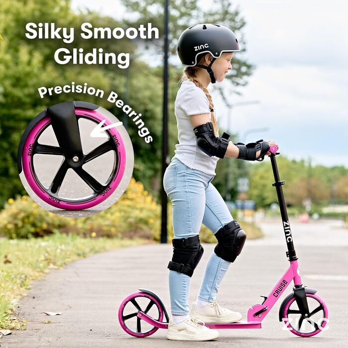 Самокат дитячий Zinc Big Wheel Pink/Black для дітей від 6 років, складаний, колеса 200мм, гальмо, до 100 кг