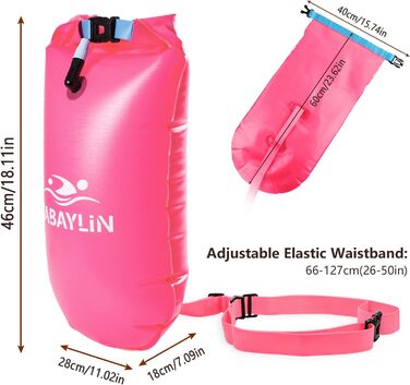 Надувна плавуча шийка (боя) 20L для дорослих та дітей, водонепроникний мішок, рожева. Безпека у відкритій воді та для триатлону.