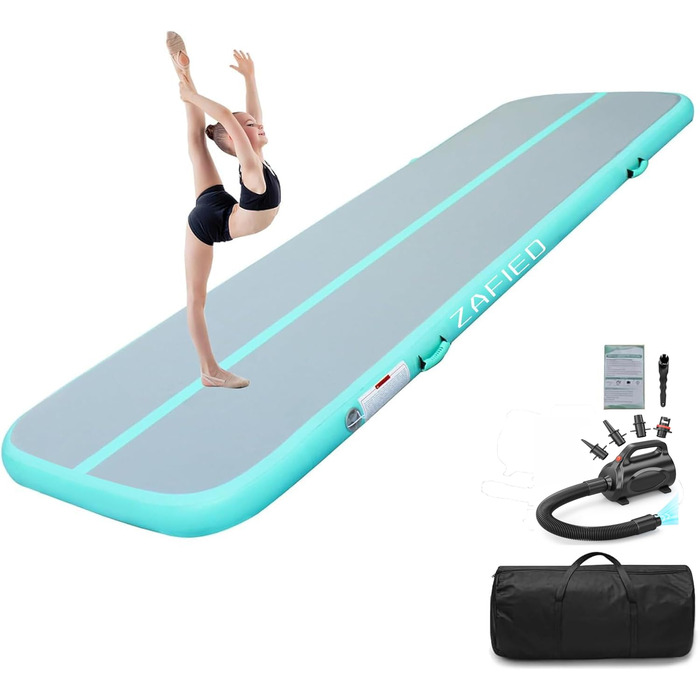 Килимок для гімнастики Air Matte Track, 300x100x20 см, надувний, з насосом, для дому та на вулицю, м'ятно-зелений