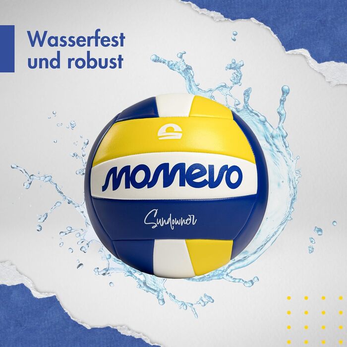 М'яч для волейболу Momevo на пляж, розмір 5, сертифікований DVV, м'яка поверхня, ідеальний для пляжного та пісочного спорту, у подарунчому наборі з насосом (блакитно-біло-жовтий)