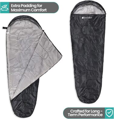 Спальний мішок Mumienschlafsack для дорослих - легкий, компактний, водонепроникний з капюшоном, 220x85 см. Підходить для кемпінгу, походів та подорожей (Чорний)