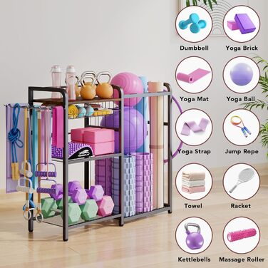 Організатор для домашнього спортзалу Homsorout: полиця для гантелей, йога-килимка, ролика, стрічок та еспандерів