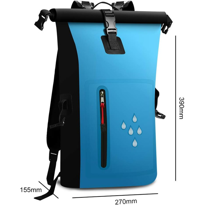SCHITEC Водонепроникний рюкзак Dry Bags 25L з рол-топ закриттям для подорожей, каякінгу, рафтингу, риболовлі, кемпінгу та пляжу (Блакитний)