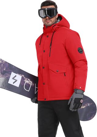 Водонепроникна зимова куртка Voqeen для чоловіків, тепла сноуборд куртка з капюшоном, вітрозахисна Outdoor куртка з термо функцією, Softshell Windbreaker для туризму, червона, XL