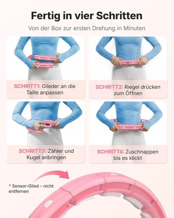 Хула-хуп MERACH з лічильником калорій для дорослих, рожевий. Безшумний, знімний, для талії 84-144 см, для спалювання жиру та кардіотренувань. Ідеальний для домашніх тренувань.