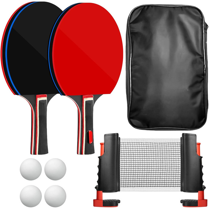 Набір для настільного тенісу: 2 ракетки, 4 м'ячі, сітка та сумка. Професійний спортивний набір для гри в приміщенні та на вулиці