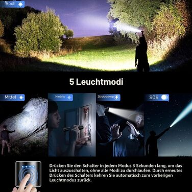 Ліхтарик LED Blukar акумуляторний, 2 шт, 2000 люмен, з зумом, 5 режимів, водонепроникний IPX6 для кемпінгу, туризму, риболовлі