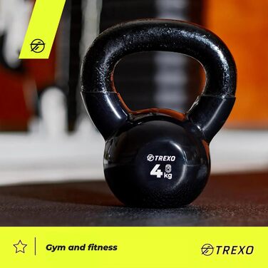 Гиря TREXO 4-16 кг з вініловим покриттям для фітнесу, професійна гантеля для дому та спортзалу, чавунна