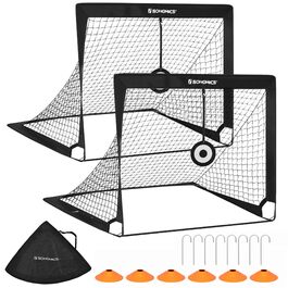 Ворота для футболу SONGMICS для дітей, набір 2 шт., портативні та складані, для саду, парку, пляжу, стійки з фібергласу, чорний