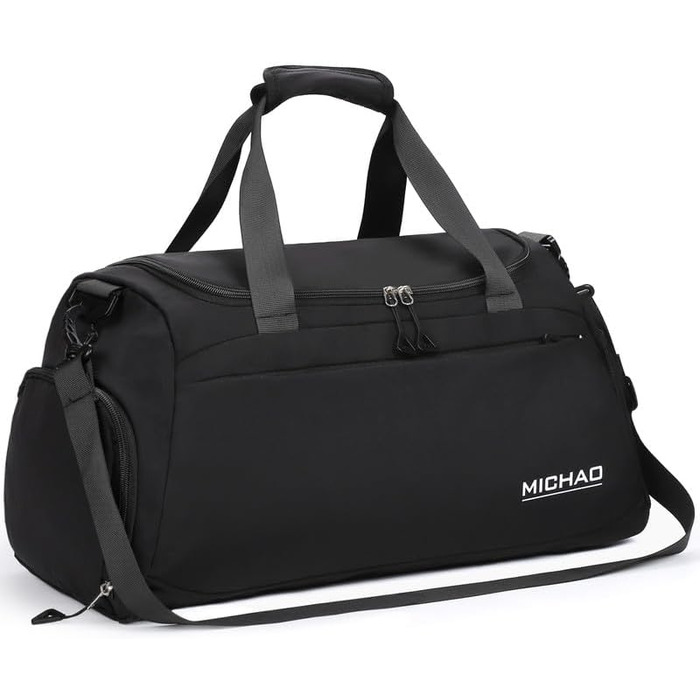 Спортивна сумка для подорожей та спорту, велика (48x23x27 см), з відділенням для взуття та мокрих речей, водонепроникна, для жінок та чоловіків, (ретро-чорний)