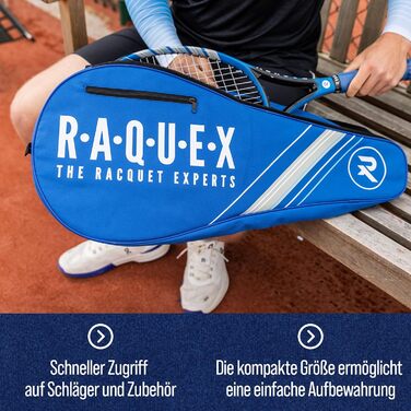 Сумка для ракеток Raquex: теніс, сквош, бадмінтон, 2 ракетки, з ременем, синя/чорна