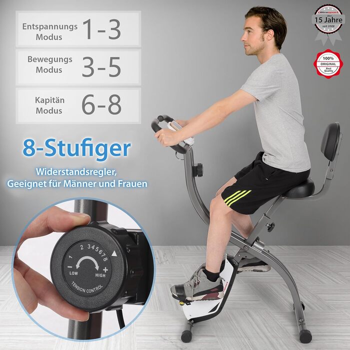 Велотренажер Ultrasport F-Bike 150/200, складаний, 8 рівнів опору, з тримачем для планшета, сенсорами пульсу, LCD-дисплеєм, для спортсменів і людей похилого віку, з спинкою, чорний/сріблястий