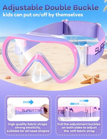 Дитяча маска для плавання та снорклінгу Supertrip, 6-14 років, скло, рожево-фіолетовий