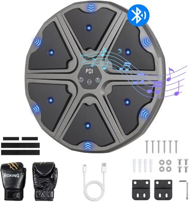 Музична боксерська машина Todeco з LED, Bluetooth, рукавичками та настінною ціллю - 9 режимів швидкості та режим підрахунку для дітей та дорослих