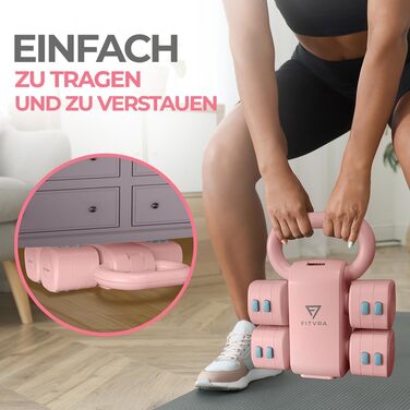 Регульовані гантелі 2 в 1 + гвинтівка (kettlebell) – Набір гантелей для жінок, Рожеві, короткі гантелі 1–3 кг & гвинтівка 2,5–6,5 кг, з 3 еластичними стрічками та інструкцією