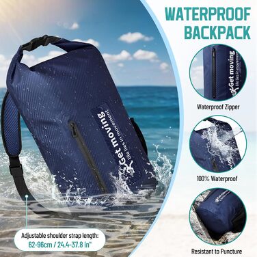 Водонепроникний мішок-рюкзак Dry Bag 20L RollTop, блакитний. Для каякінгу, рафтингу, риболовлі та відпочинку на воді