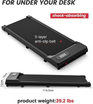 Електрична бігова доріжка Dskeuzeew Walking Pad з регулюванням нахилу для дому та офісу, портативний тренажер для ходьби з LCD-дисплеєм, чорна
