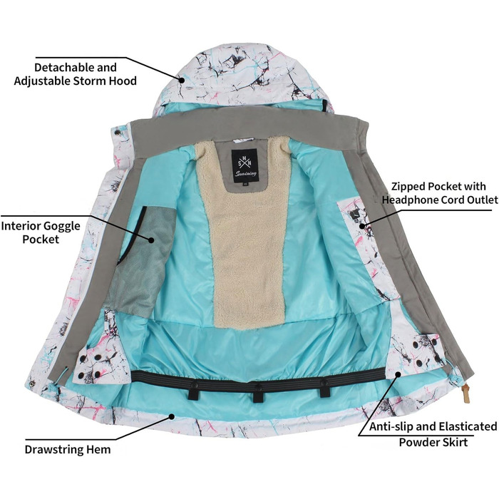 Жіночий гірськолижний костюм GSOU SNOW 2 частини: куртка та штани - водонепроникний, вітронепроникний, дихаючий, утеплений, з капюшоном (білий + синій, XS)