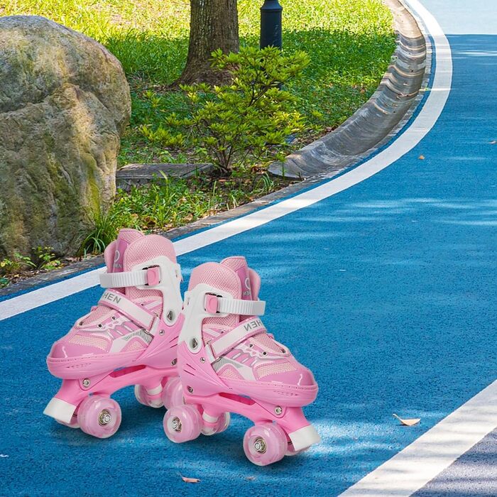 Дитячі ролики Supfine – регульовані, з підсвічуванням, розмір 31-38 (S/M), для дівчаток та хлопчиків, рожеві