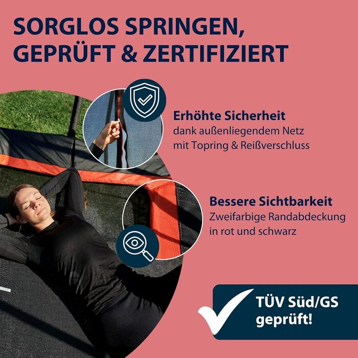 Батут HUDORA 4square 244x366/215x305 см - великий прямокутний для активного відпочинку, до 120 кг, сімейний, висока пружність, якісний