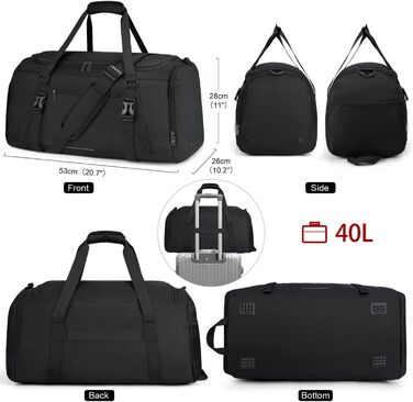 Спортивна сумка RAINSMORE 40L для чоловіків та жінок, водонепроникна, з відділенням для взуття та вологих речей, для тренувань, подорожей, спортзалу, чорна