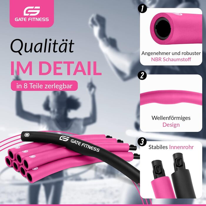 Хула-хуп обруч GATE FITNESS для дорослих та дітей | 1.2-2 кг | 6-8 сегментів | Фітнес-обруч з піною Pink-Schwarz