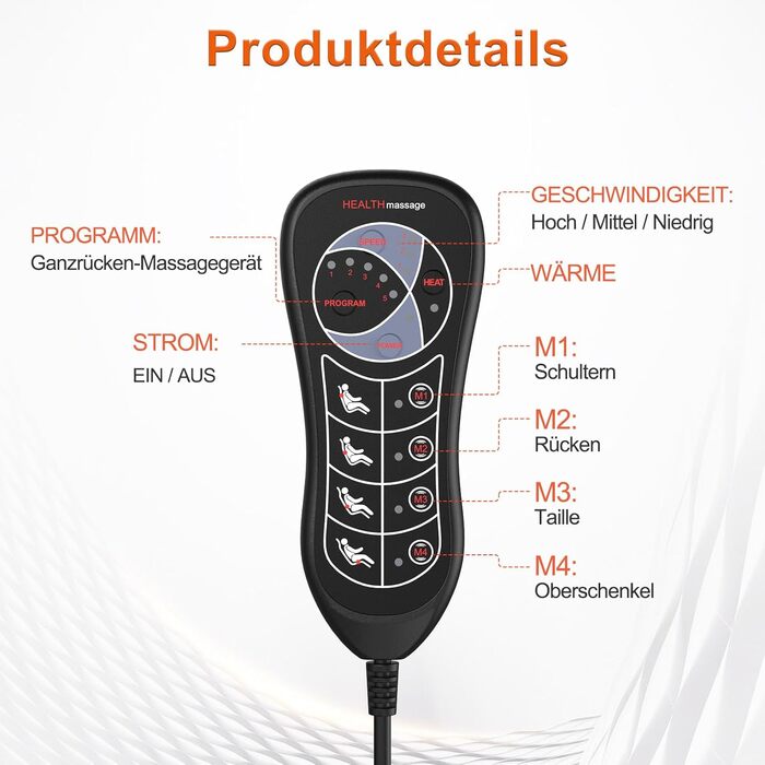 Масажна подушка з підігрівом та 8 вібраційних моторів для спини та шиї, для дому та офісу, чорна