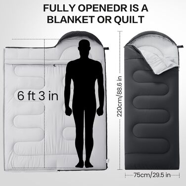 Спальний мішок 3-4 сезони: теплий, легкий, водонепроникний, для дорослих та дітей. Підходить для кемпінгу, трекінгу, хайкінгу (M, темно-сірий)