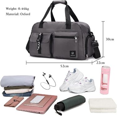 Велика спортивна сумка CORIOS для чоловіків і жінок, дорожня duffle bag з оксфорду, для плавання, фітнесу, тренувань, ручна поклажа з відділенням для взуття, сіра