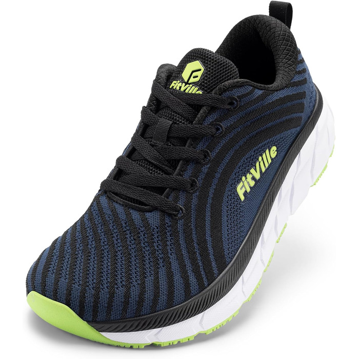 Кросівки для бігу FitVille для чоловіків, широкі (46 EU), темно-синій з чорним. Легкі, дихаючі, зручні для ходьби та джогінгу.
