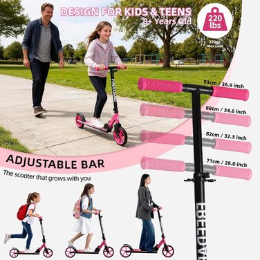 Самокат FREEDARE Cityroller для дітей та дорослих, складаний, колеса 200 мм, до 100 кг, рожевий