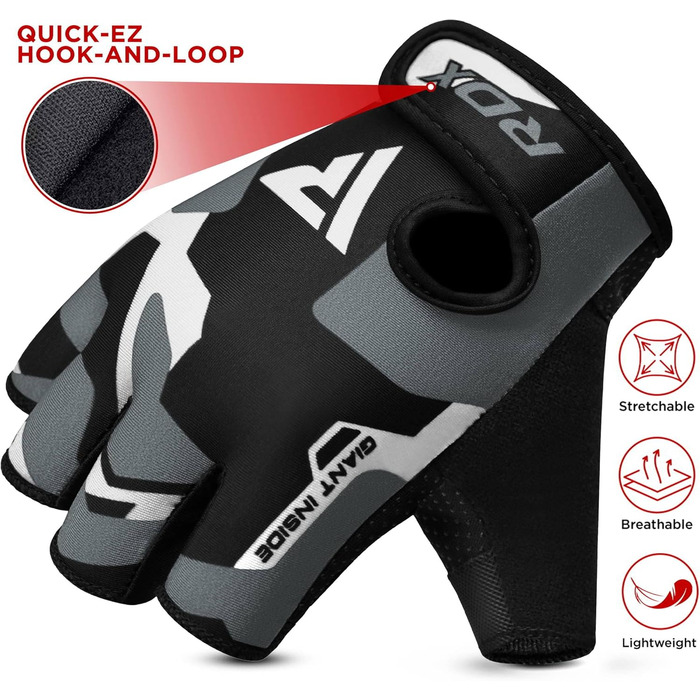 Фіннес-рукавички RDX для жінок та чоловіків: вага підйому, тренування, фітнес, бодібілдинг, силові тренування, сірий колір, розмір L