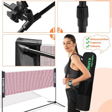 Мережа для бадмінтону та тенісу Icodm портативна, з регульованою висотою, складана для саду, приміщення, вулиці - 3.1 м