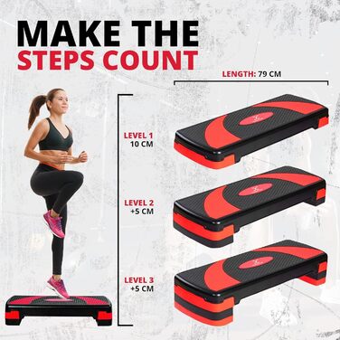 Степпер MAXSTRENGTH для кардіотренувань - 3 рівні, червоний